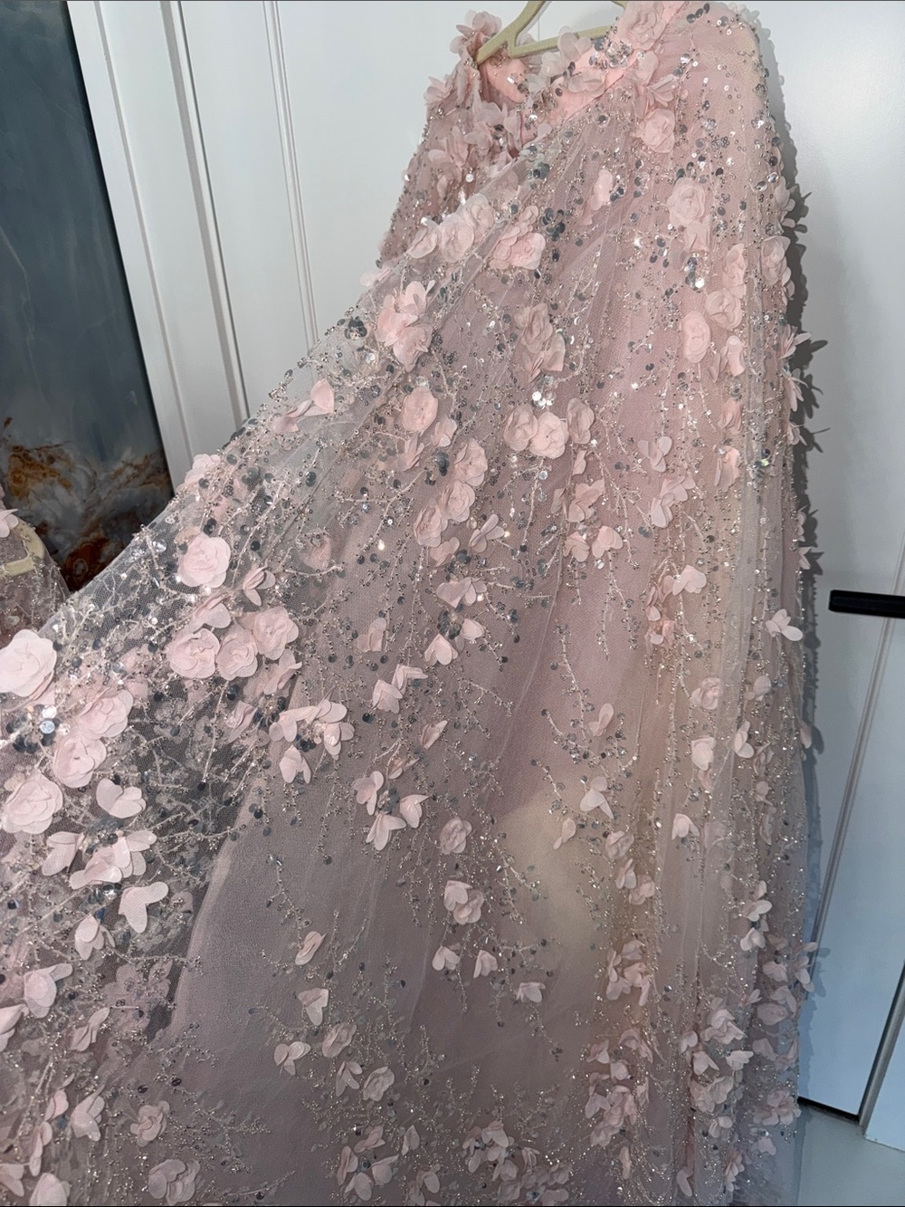 Teuta Matoshi Blush Pink 3D Floral Long Sleeve Gown - Picture 11 of 12